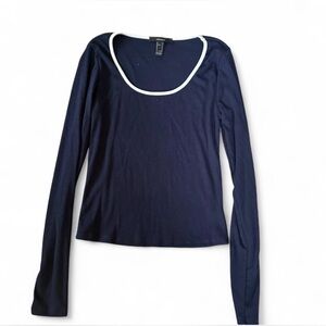 Forever 21 Navy Long Sleeve Tee with White Trim